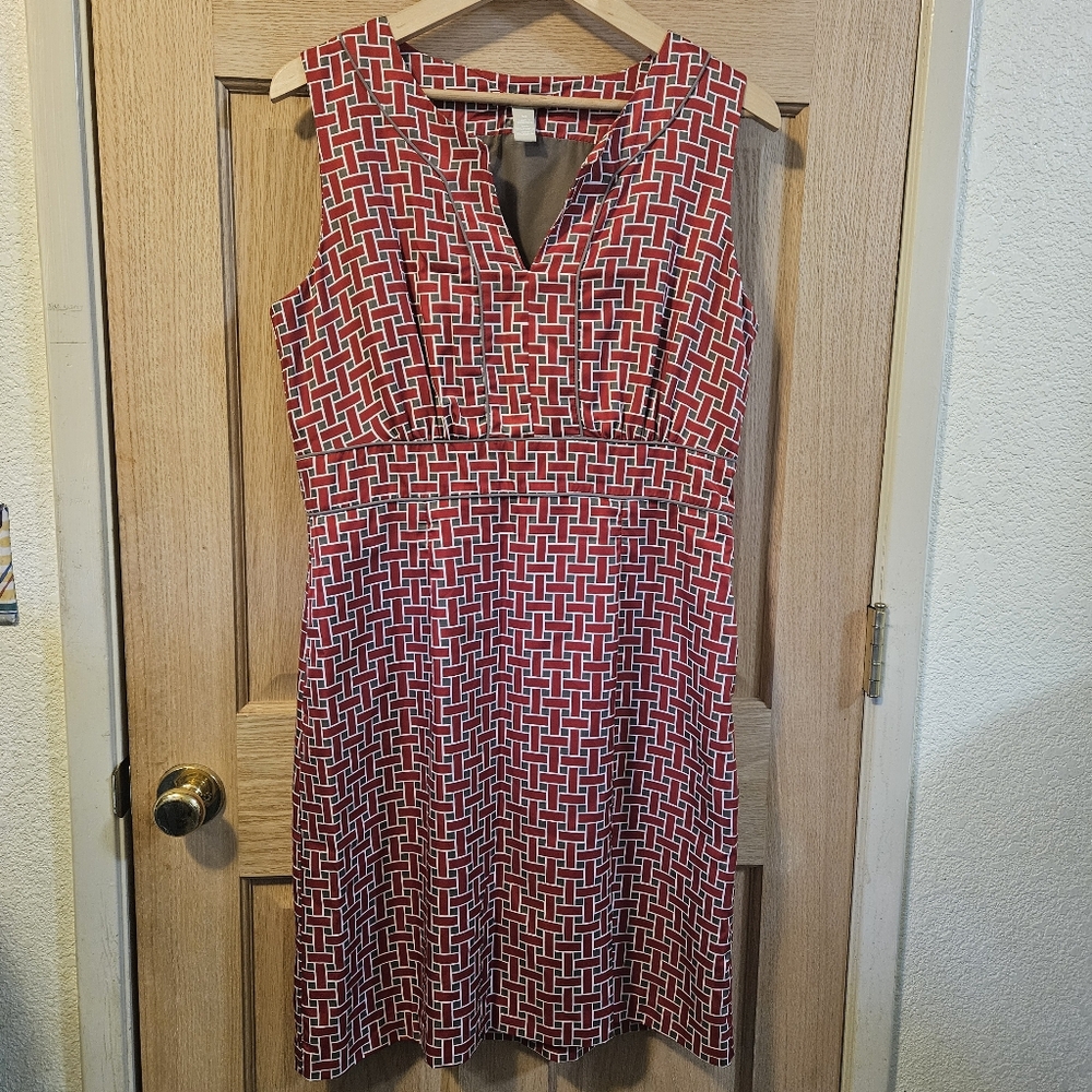 Banana Republic red & brown Preppy Print Dress Size 14